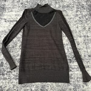 Free People Shimmer Gray Ribbed Turtleneck Sweater Long Sleeve Cutout Size Small
